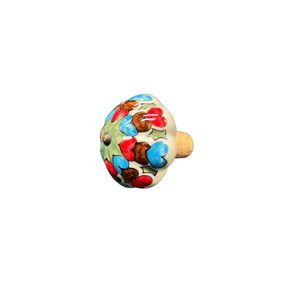 Ceramic Hand-Painted Wine Bottle Stopper Green Blue Red Brown - EUC - Picture 1 of 3